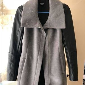 Gray and Black Studded W/Leather Sleeves Coat